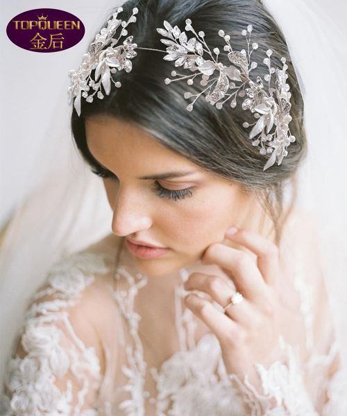 

leaf flower diamond tiara baroque beautiful crown bride ladies jewelry diamond crowns bride wedding crown accessories style retro palace cro, Silver