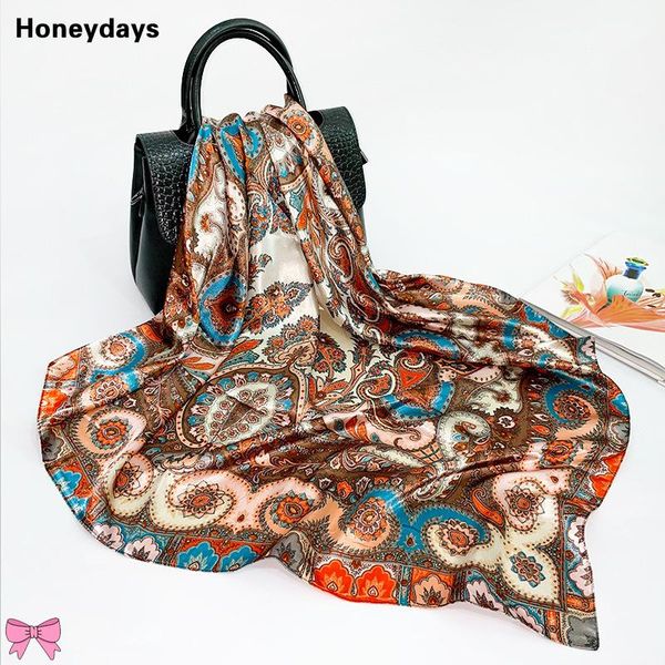 

scarves retro soft silk scarf cashew flowers print lady designer shawls women ladies accessories summer beach sunscreen bandana, Blue;gray