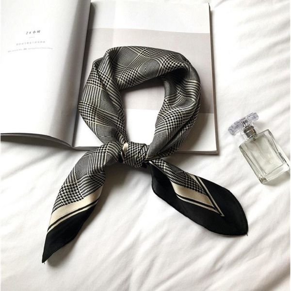 

scarves turban shawl square office ladies silk scarf fashion printing small headband wrinkled handkerchief women 2021, Blue;gray