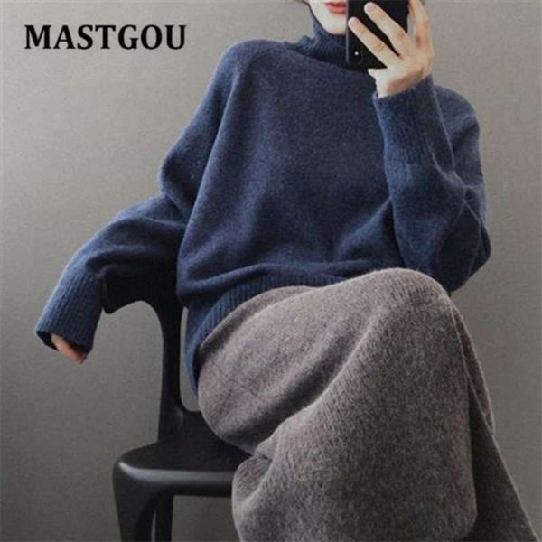 

mastgou oversized winter thick sweater women knitted cashmere pullover long sleeve turtleneck loose jumper warm pull 210929, White;black