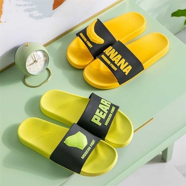

women summer slippers cute fruit banana couples bathroom indoor slipper female male home floor shoes ladies fashion beach slides 211023, Black