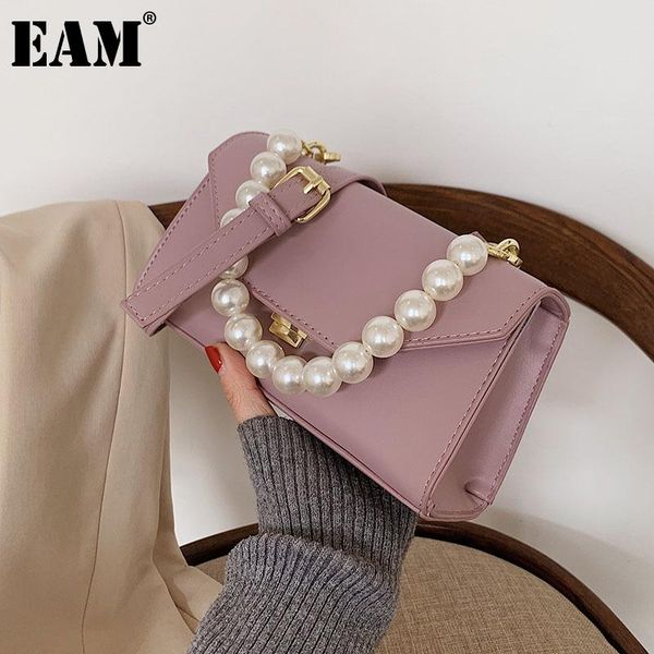 

cross body [eam] women pearls handbag luxury pu leather flap personality all-match crossbody shoulder bag fashion tide 2021 18a2132