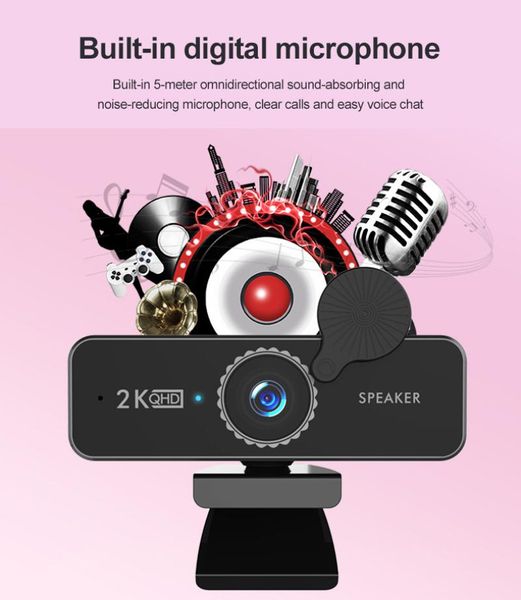 

webcams hd computer pc webcamera 2k 1920x1080 webcam with built-in speaker for live broadcast video calling conference work