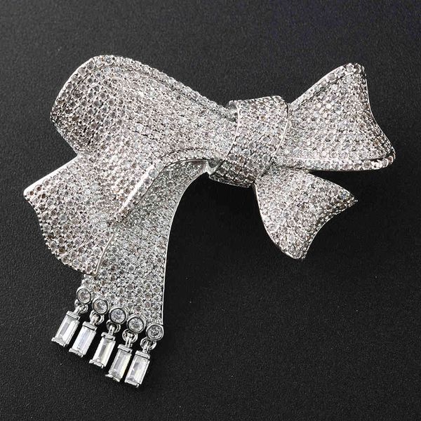 

1pc cubic zircon micro pave bowknot brooch 56x60mm golden plated, Gray