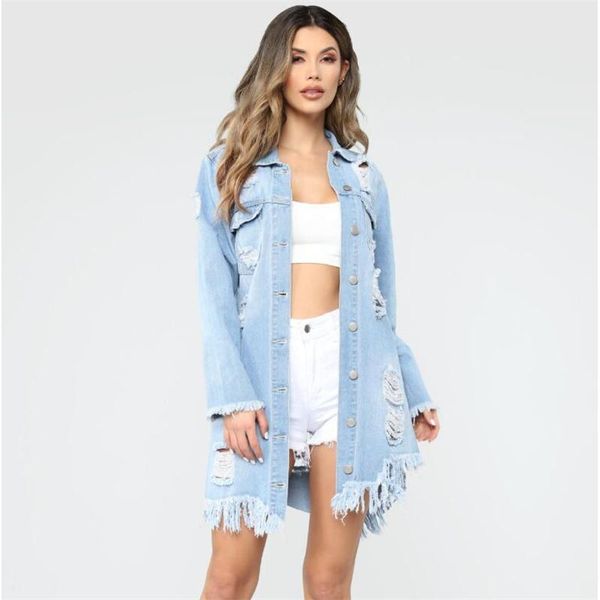

women's jackets plus size 3xl denim jacket women spring autumn fashion long sleeve jeans coat female casual ripped z203, Black;brown