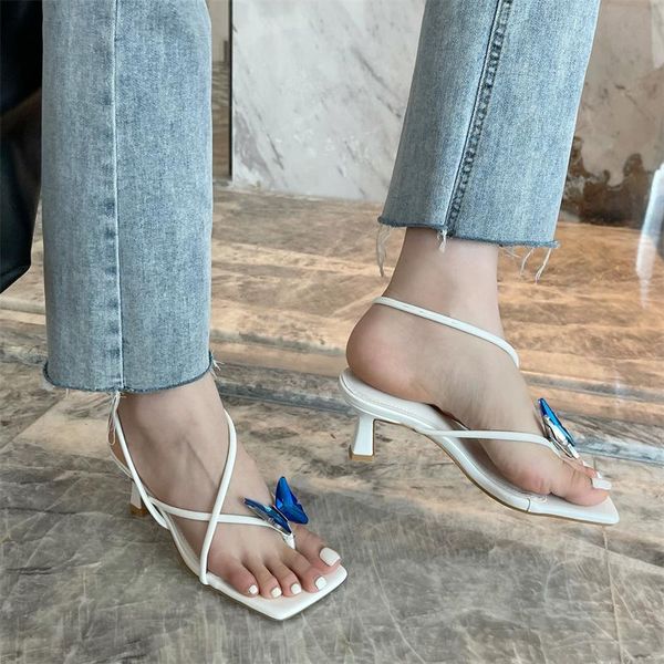 

butterfly crystal flip flop summer womens clip toe flat sandals solid color slim band sandal beautiful slippers, Black