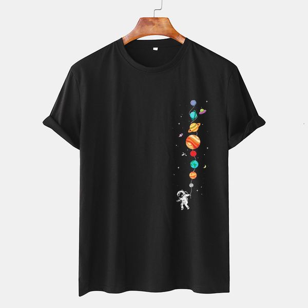 

casual loose short fashion sleeve round neck star print t-shirt men's, White;black