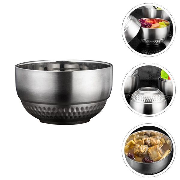 

bowls 1pc stainless steel double insulation bowl salad soup (silver)