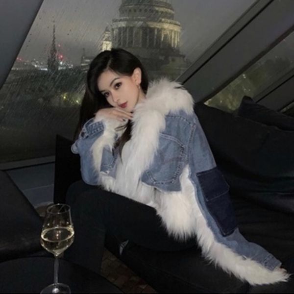 

2021 spring female fashion elegante turn down collar single breasted minimalist patchwork denim jacket cardigan coat 8d991, Black;brown