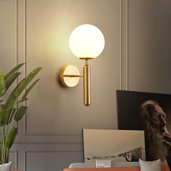 

wall lamp modern milk white globe glass e27 bulb black bronze brass gold sconces for living room staircase hallway bedroom
