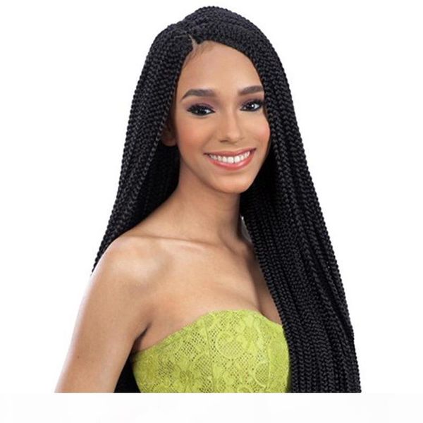 

african american braided wigs synthetic lacefront heat resistant fiber hair glueless synthetic lace front braided wigs for black women, Black;brown
