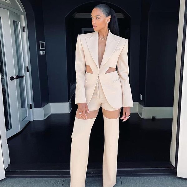 

women's two piece pants 2021 autumn women's suit fashion design sense transparent stitching loose wide-leg casual, White