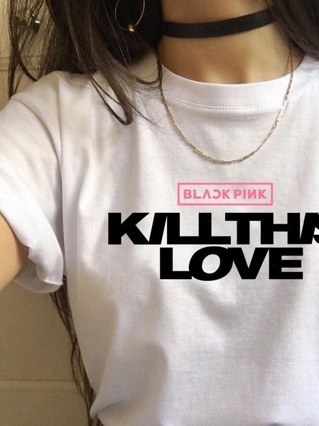 

multiple k pop kpop kill this love t shirt women txt twice tshirt kpop tees t shirt female black pink nct127, White