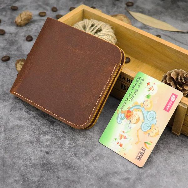 

wallets crazy horse leather men vintage handmade genuine wallet for multi-card bits short purse money case, Red;black