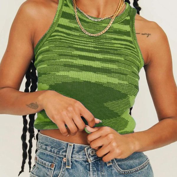 

women's tanks & camis summer knit bralette crop women sleeveless y2k tank basic t shirts casual bodycon vest green streetwear vintage, White