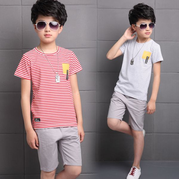 

2021 new summer cotton suit kids striped together plt3, White