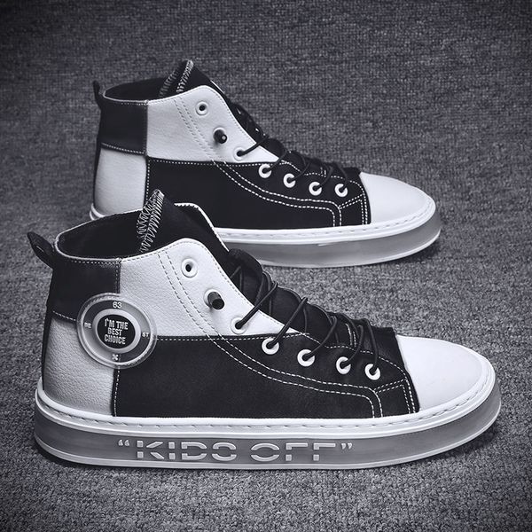 

mens high canvas shoes comfortable casual outdoor sneakers breathable skateboarding shoes chaussure homme canvas shoes, Black;white