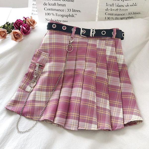

skirts women mini pleated skirt summer high waist y2k plaid belt woman korean uniforms straps tulle zip harajuku, Black