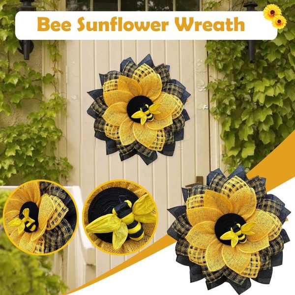 

simulation leaf bee sunflower wreath artificial garland hanging pendants wedding wreath accessories 33x33cm decoraciÃ³n pascua w1