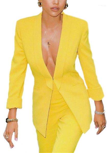 

women's two piece pants women business suits for work yellow 2 pieces blazer casual office formal stylish elegant pant1, White