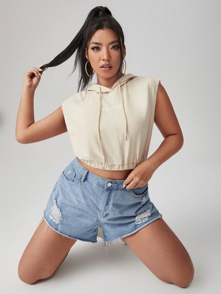 

x flaws of couture plus sleeveless hooded sweatshirt k1mb#, Black