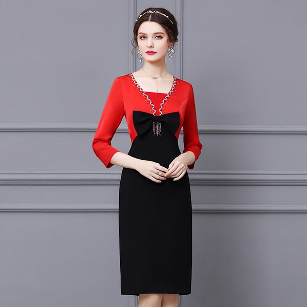 

casual dresses superior quality spring beaded office women's clothing reception gorgeous party dress bowknot drill slim qlw0, Black;gray