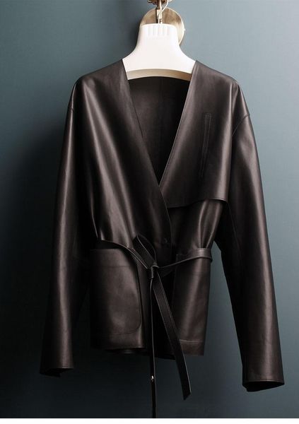 

women's fur & faux arlenesain real lambskin soft leather women jacket, Black