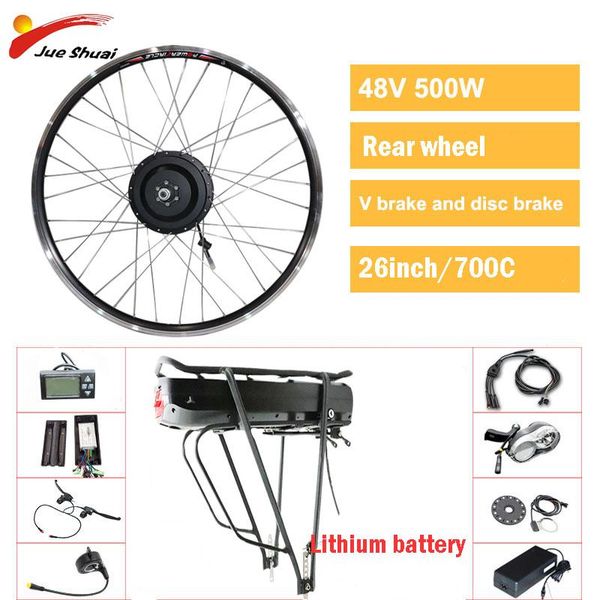 

electric bicycle 48v 500w rear motor wheel bike kit for 26" 700c hub lithium battery lcd e bicicleta eletrica, Silver;blue