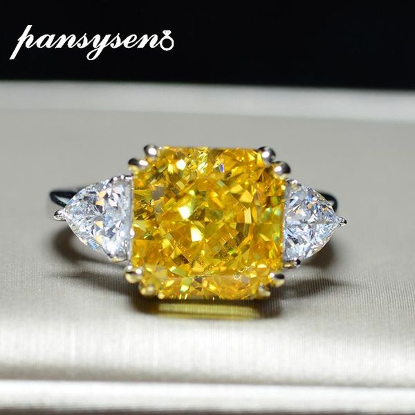 

cluster rings pansysen grade 10mm stone cut solid 925 sterling silver party for women created moissanite wedding ring jewelry, Golden;silver