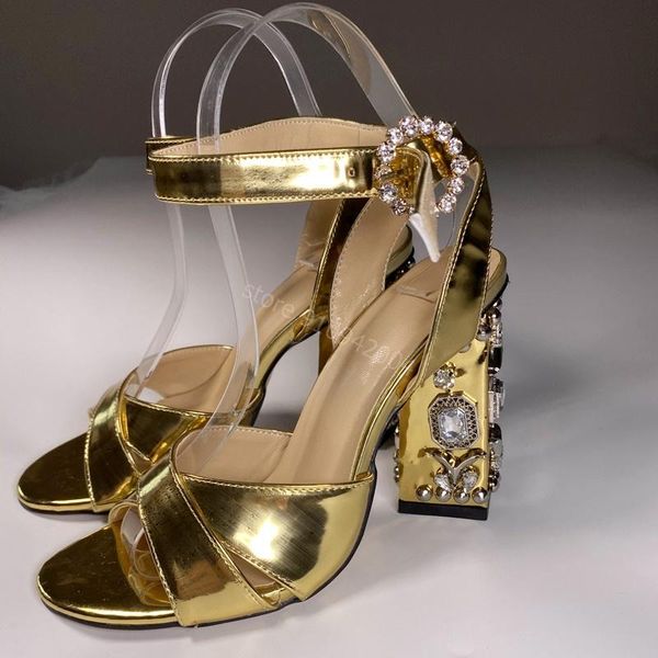 

rhinestone cross strap sandals women diamond chunky high heels gold crystal shinning party wedding summer shoes ladies, Black