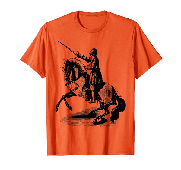

knight in suit of armor horse sword helmet medieval t-shirt, White;black
