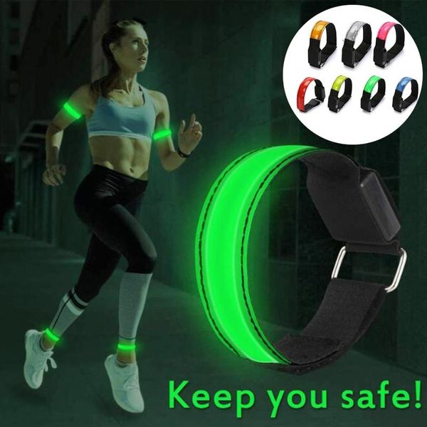 

elbow & knee pads led armband flashing belt night run light outdoor sports running cycling bracelet safety reflective warning arm warmers, Black;gray