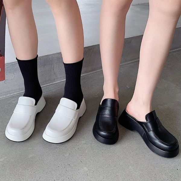 

slippers house platform women luxury shoes pantofle slides female mule heeled mules loafers cover toe low designer 2021 high, Black