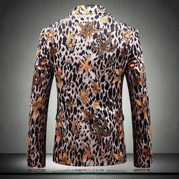 

men leopard blazer fashion slim fit patter printing blazers host singer stage performance casual coat spring autumn suit jackets, Black;red