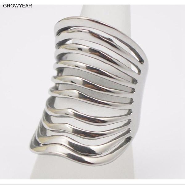 

cluster rings edge raised hollow striped silver color punk midi women stainless steel jewelry for party 1 piece, Golden;silver