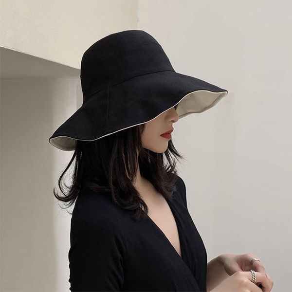 

wide brim hats fisherman's hat women's summer korean version of the double-sided wearing a large-edged visor japanese sunscreen su, Blue;gray