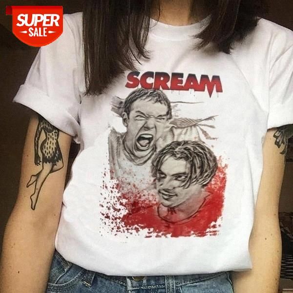 

sunfiz YF Scream T-Shirt! Matthew Lillard and Skeet Ulrich as Billy and Stu. Women Tees Scream T-Shirt!90's Horror Tops #dn7L, White