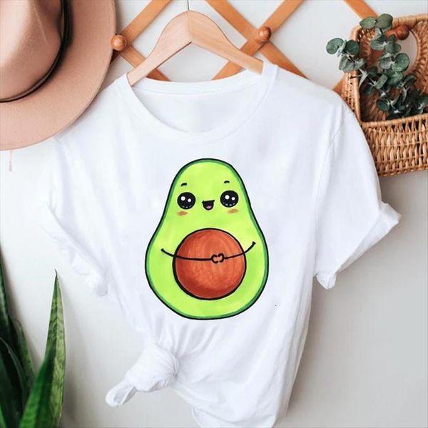 

summer tshirts cartoon avocado funny womens fruit 90s fashion short sleeve clothes graphic lady print female tee t, White