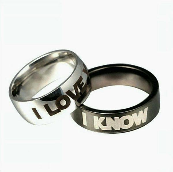 

8/6mm silver black couple rings love you / i know stainless steel band size 6-12