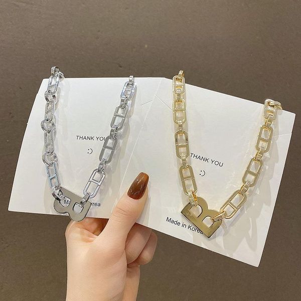 

chains personality b letter pendant necklace women's hip hop style thick chain clavicle temperament simple accessories, Silver