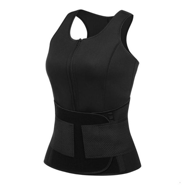 

neoprene body shaper tummy fat burner sauna sweat waist corset vest black tank with adjustable shaper trainer belt workout, Black;white