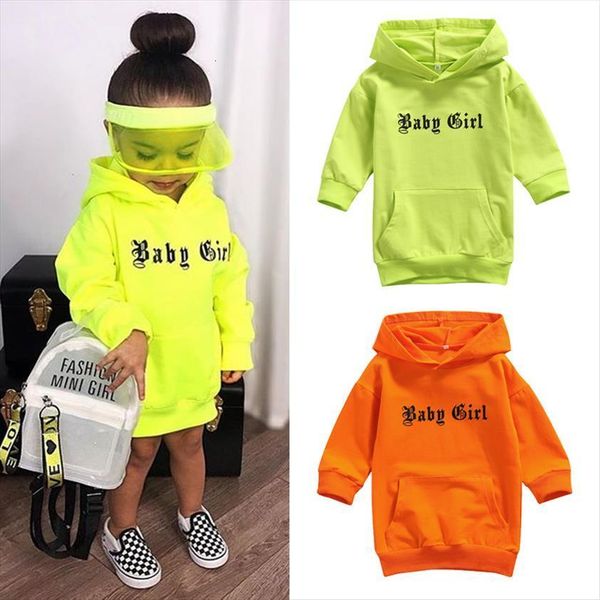

autumn fashion baby girls hoodies dress 1 4y letter printed long sleeve hooded pullover straight 2 color, Black