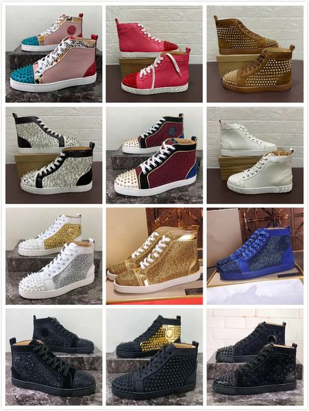 

mens shoes red bottoms studded spikes fashion suede leather black silver women flat sneaker party lovers size 34-48 with box