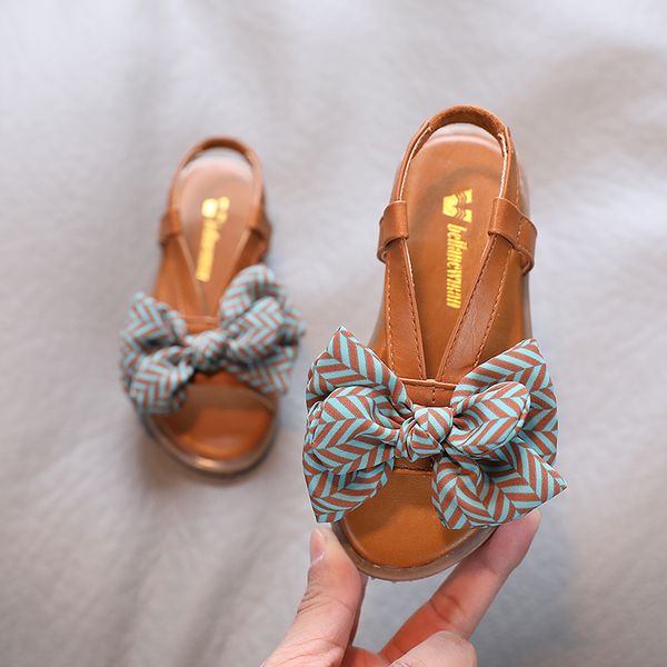 

girls sandals 2021 summer new fashion bow princess shoes roma beach shoes slip on back strap casual shoes kids baby child 1-10y, Black;grey