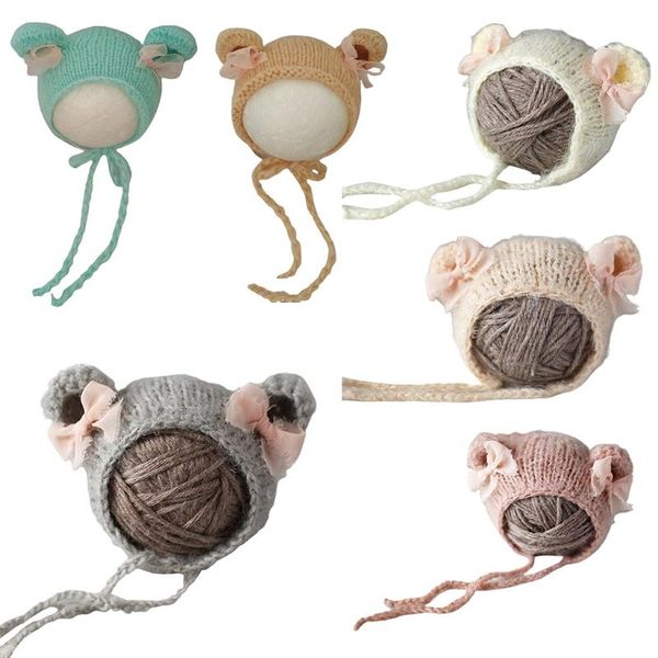 

baby cute crochet mohair hat bowknot knitted beanies newborn pgraphy props, Yellow
