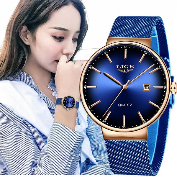 

wristwatches lige watch womenes ultra-thin dial stainless steel waterproof women watches ladies casual fashion date sport clock, Slivery;brown