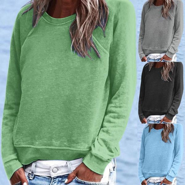 

women's hoodies & sweatshirts crewneck pullover for women solid color long sleeve sudaderas para mujer fashion sweatshirt, Black