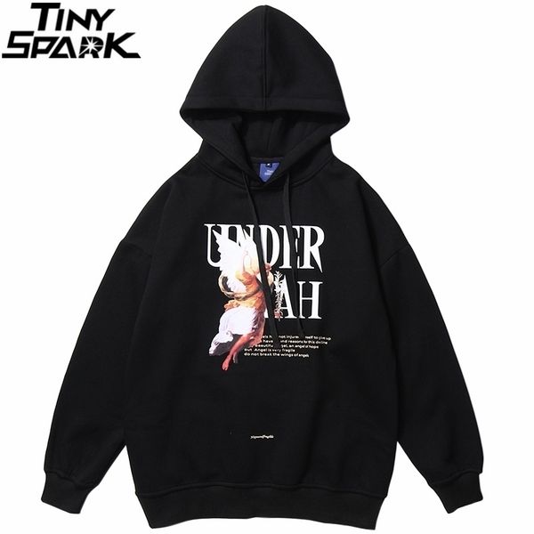 

mens hip hop streetwear hoodie angel girl print sweatshirt loose cotton fleece pullover autumn winter black hoodie hipster 201113