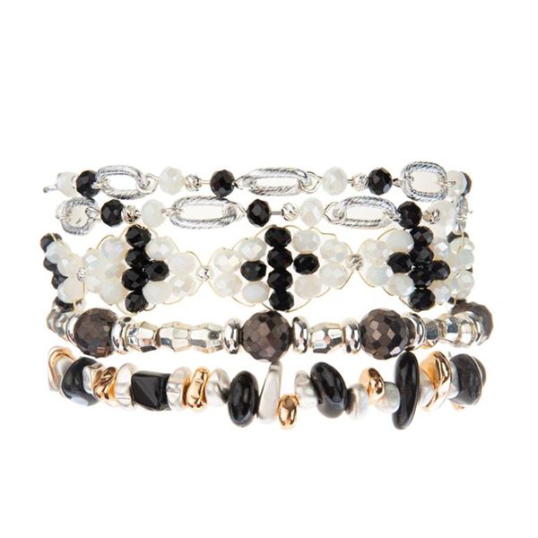 

link, chain cuff bracelets tile beads accessories for women summer face gold crystal trendy jewelry brass bead strech hand, Black