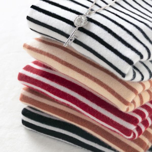 

women's sweaters adishree 2021 woman winter 100% cashmere and autumn knitted pullovers warm thickening o-neck striped, White;black